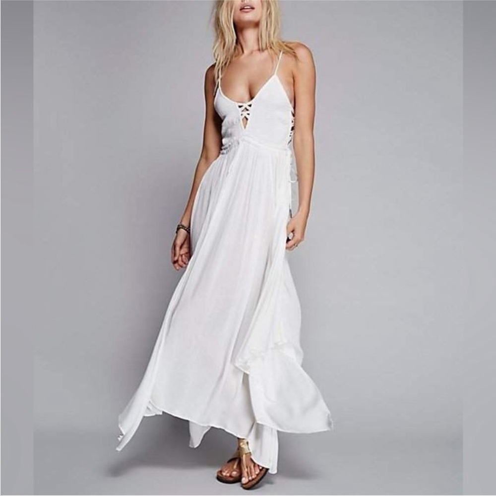 Free People Coconuts All Day Macrame Asymmetrical Hem Maxi Boho Beach Dress XS